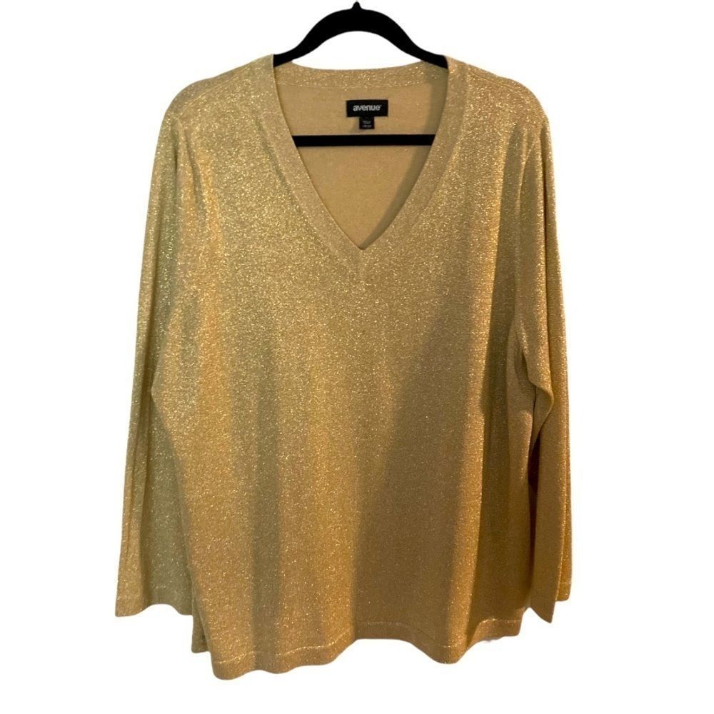 Avenue Metallic Gold V Neck Sweater 18/20